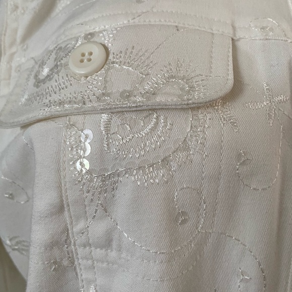 Julie Mitchell Urban Collection embrodery sequin denim jacket ivory 14 - Picture 2 of 16